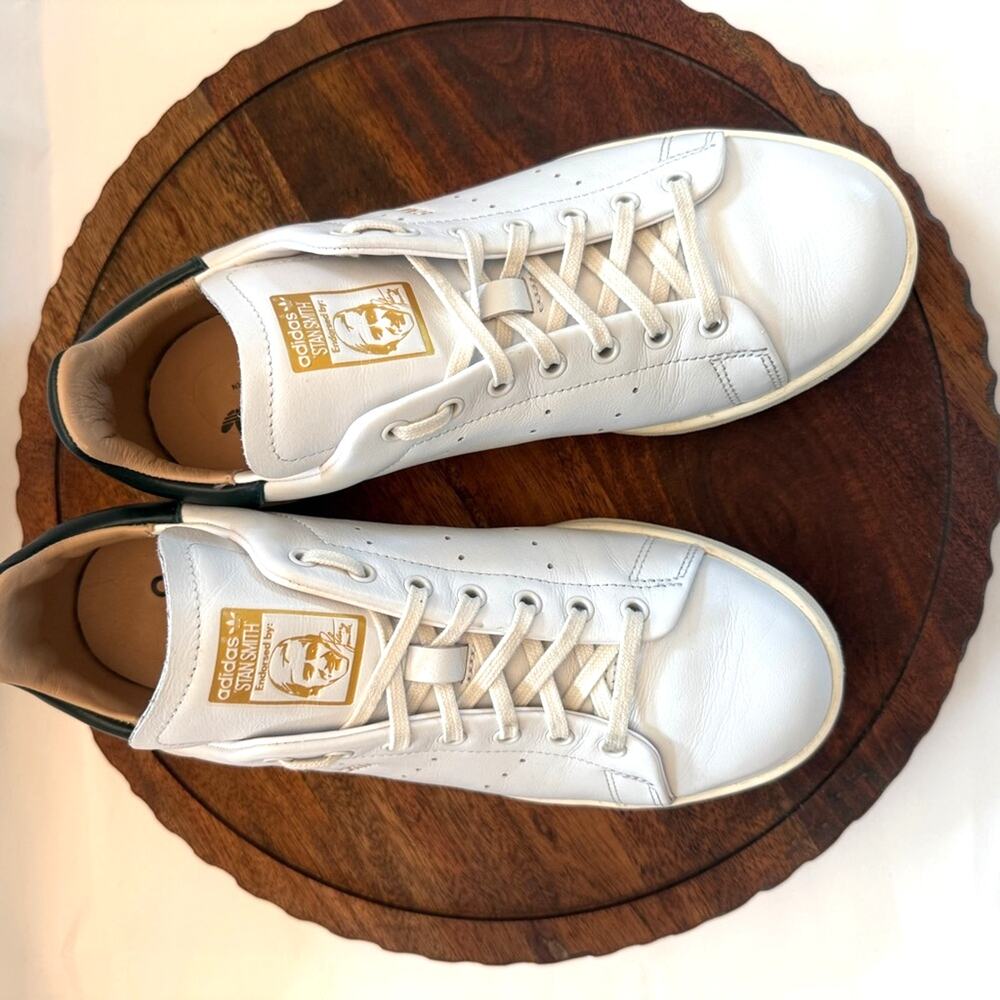 Adidas Stan Smith Classic White Green Leather Sneakers Mens 7.5 HP2201 Lux - Picture 8 of 16